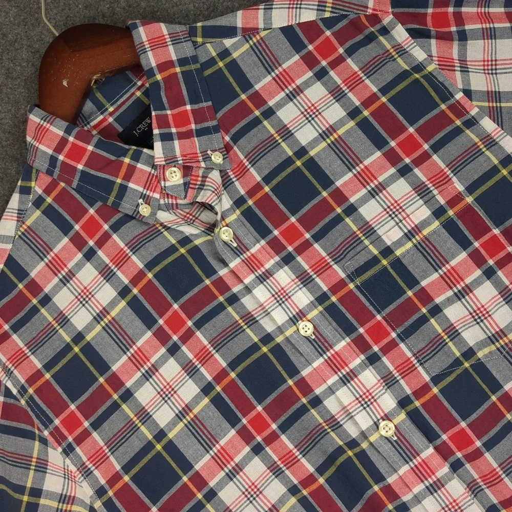J Crew Mens Button Down Shirt‎ Plaid Long Sleeve Casual Red Blue Yellow Size M